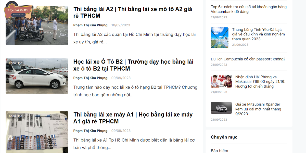 Đây là hệ thống website tin tức chuyên cung cấp các khóa học lái xe tại Việt Nam
